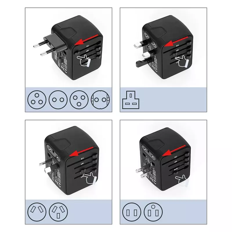 Universal International Travel Adapter Socket with 6.3A 4 USB and Type-c Wall Charger for UK/EU/AU
