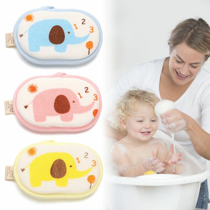 Esponja de baño con patrón de elefante para niños, cepillo exfoliante de algodón para frotar, toallas de baño, masajeador de baño