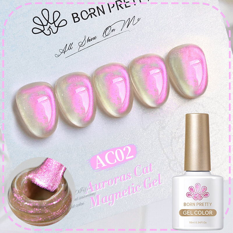 Born Pretty-Auroras Pink Cat Gel Esmalte Magnético, Brilho Brilhante, Semi Permanente, Soak Off Crystal, 10ml