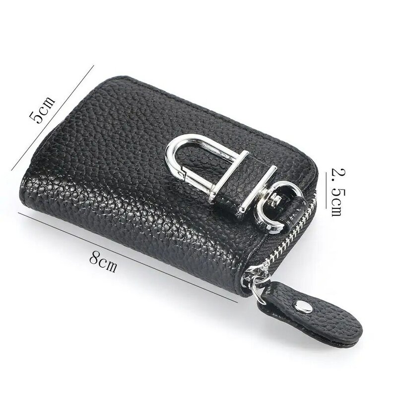 Bolsa de bolso com zíper sólido para mulheres e homens, gancho de metal, chaveiro, chaveiro saco, porta-chaves, organizador de chaves