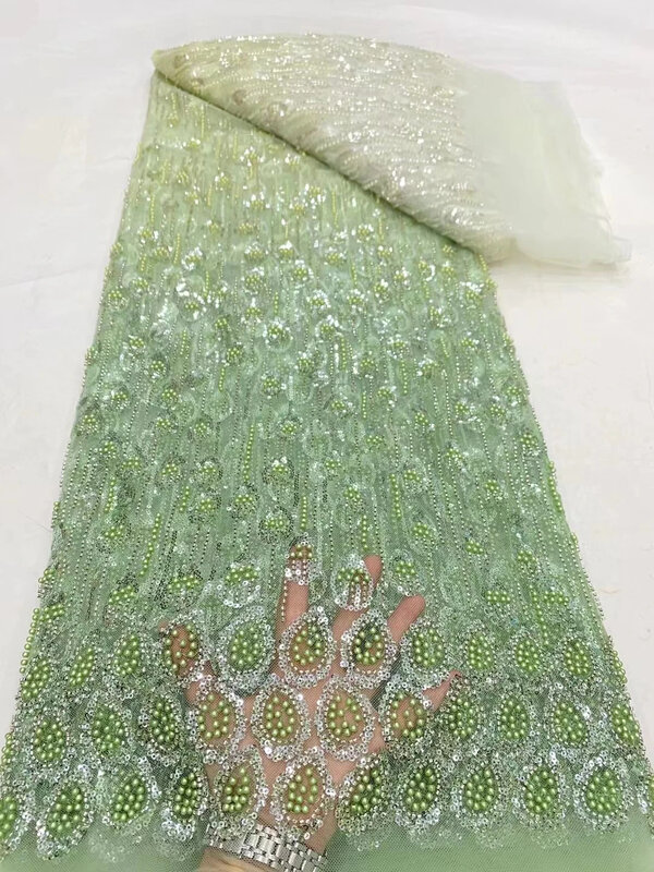 Terbaru kain renda payet Afrika 2024 kualitas tinggi renda bordir 3D kain jala manik-manik 5 yard untuk wanita gaun pesta pernikahan