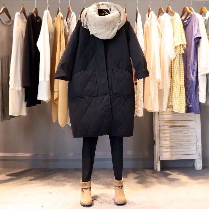 Wiatrówka damska jesienna zima 2024 nowa moda bawełniany płaszcz luźna średnia długa lekka płaszcz z kapturem kobieta odzież wierzchnia