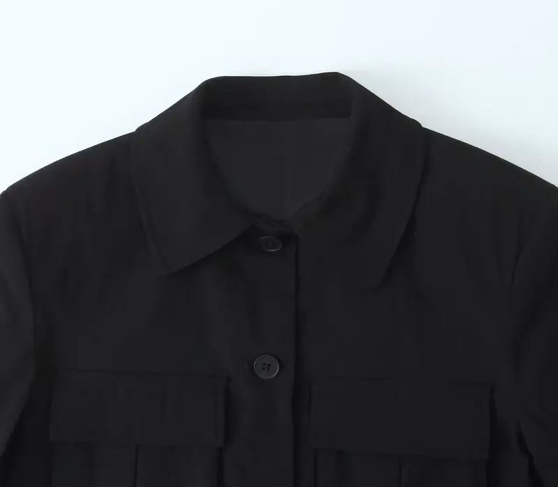 Donne New Fashion Flip decoration Cropped shirt collar Jacket Coat Vintage manica lunga Button-up capispalla femminile Chic Overshirt
