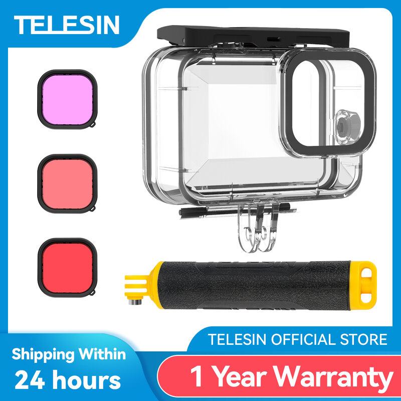 TELESIN 60M Waterproof Case For GoPro Hero 12 11 10 9 Underwater Diving Housing Cover With Dive Filter Action Camera Accessories