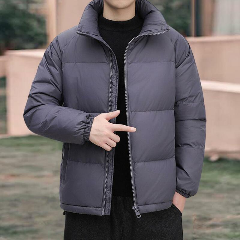 Jaqueta engroçada masculina com zíper, gola, calor acolchoado, casaco de inverno frio