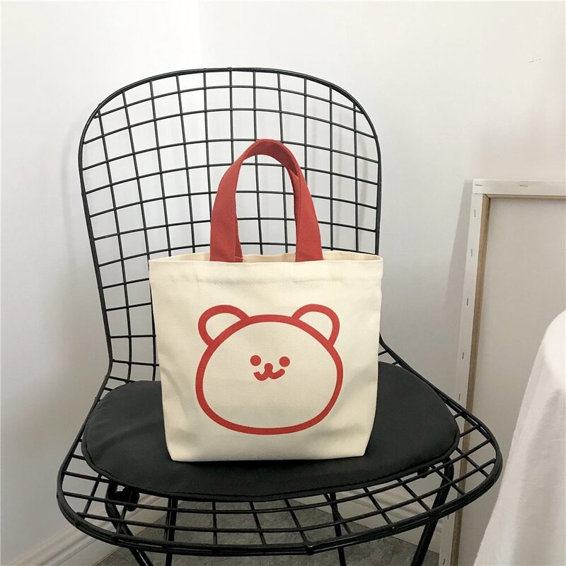 Cute Bear Mini Canvas Handbag Tote Bag Handbag Cute Canvas Small Lunch Bag Environmentally Friendly Shopping Bag