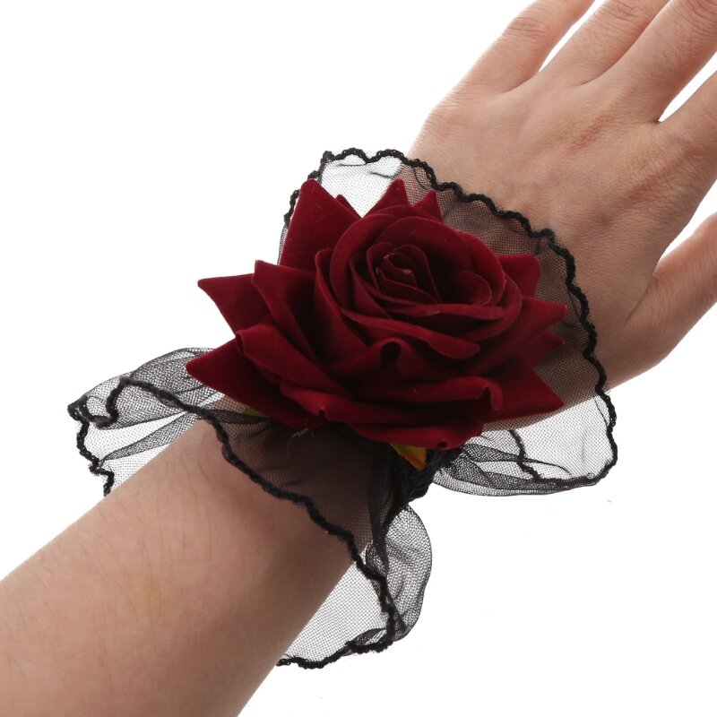 Y1UB Koronkowe mankiety na nadgarstki Odpinane fałszywe mankiety rękawów Sztuczna róża dla kobiet