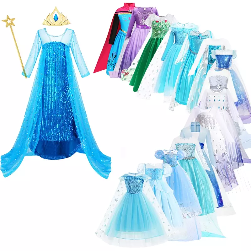 Baju pesta ulang tahun Elsa, baju Cosplay Halloween anak-anak perempuan, baju putri