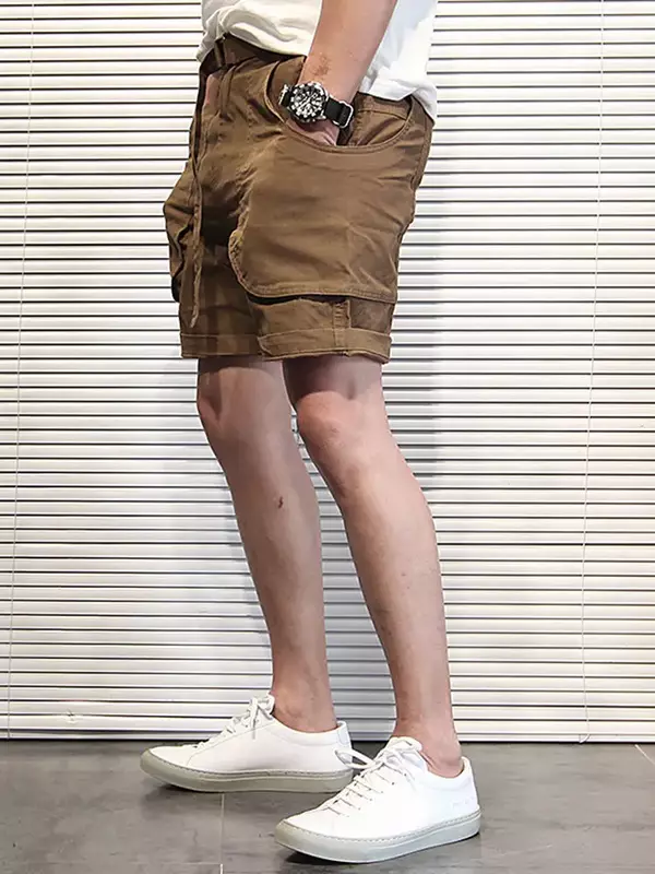 Шорты-карго мужские свободного покроя, хлопковые брюки-багги с пуговицами, широкие штаны хаки, Повседневная Уличная одежда в стиле Харадзюку, большие и высокие, Y2k