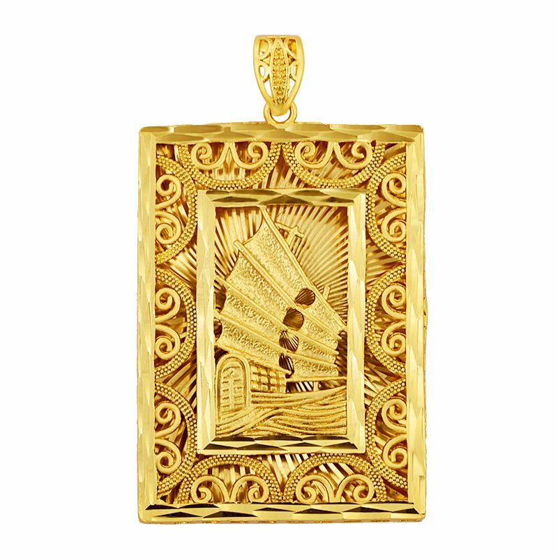UMQ Smooth Sailing Pendant Men's Lucky genuine 100% Pure Copper 24K Gold Plated Hangtag Elegant Boss Rope Chain Gifts For Men's