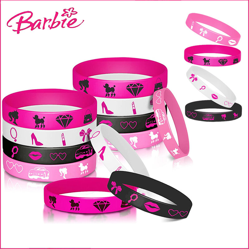 Miniso Barbie pulsera de silicona para fiesta, suministros de decoración de fiesta temática, pulseras rosas de moda para niños y adultos, regalo de cumpleaños