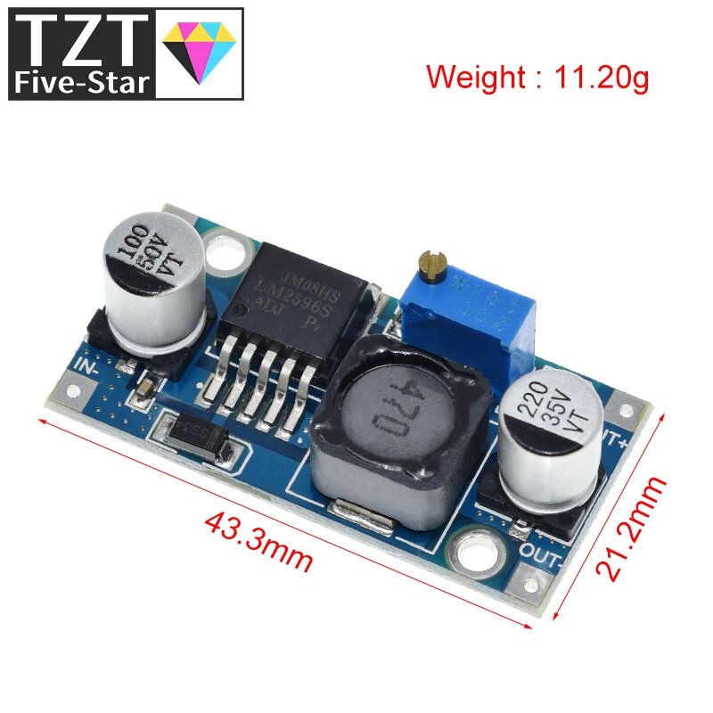 TZT-módulo de fuente de alimentación reductor, regulador de voltaje, LM2596, DC-DC, 3A, ajustable, LM2596S, 24V, 12V, 5V, 3V