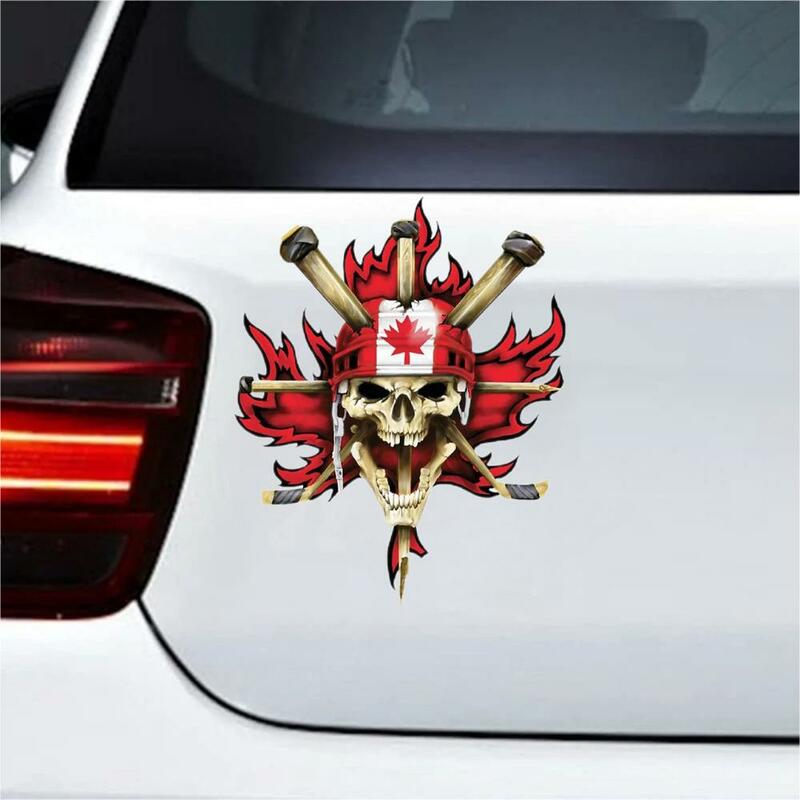 Personality Canadian Maple Leaf Hockey Skull Vinyl Car Sticker Fuel Tank Cap Toolbox Decal Stickers Car Accessories