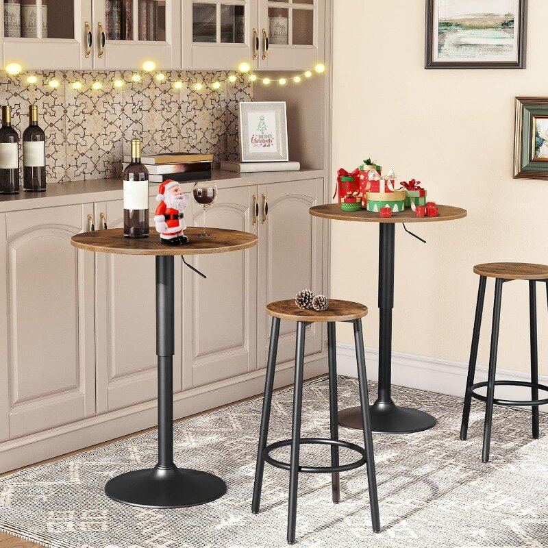 Round Height Stools with Footrest, Breakfast Bar Stools, Sturdy Steel Frame, for Dining Room, Kitchen, Party, Easy Assembly