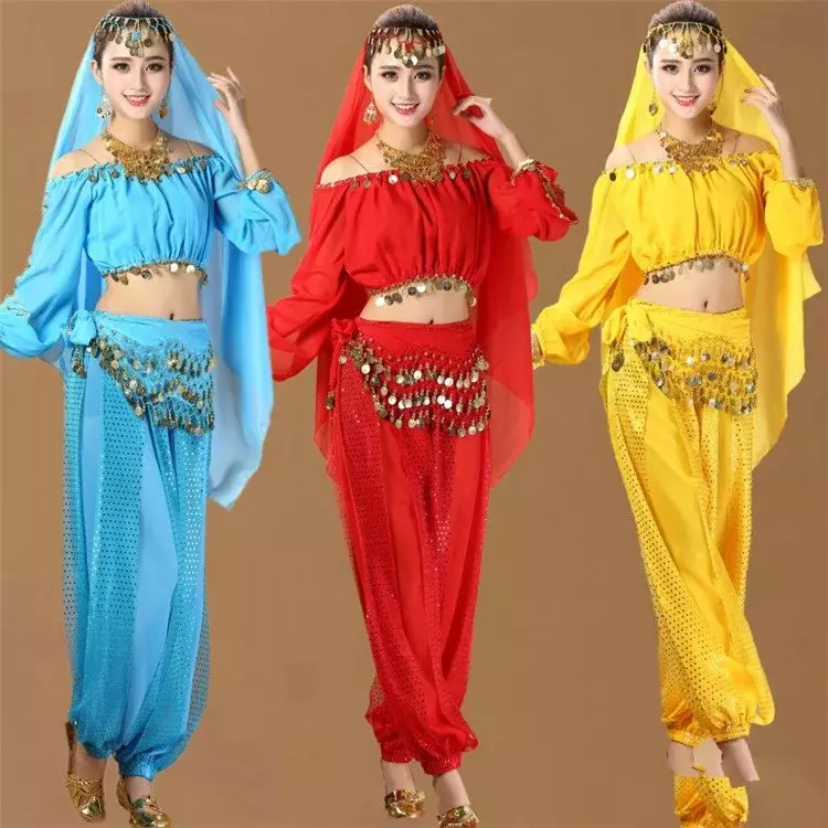 Costumi di danza Bollywood costumi di danza del ventre indiani Set Top + Pant One Size Bollywood Costume di danza del ventre orientale Set nuovo