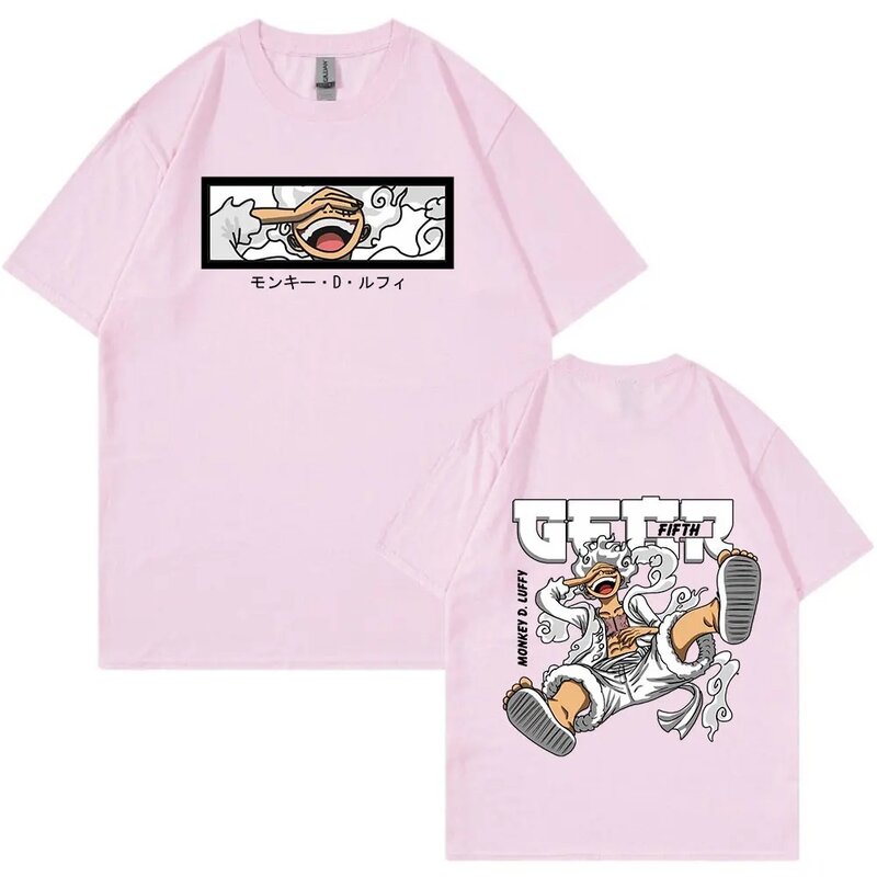 Camiseta de Anime japonés para hombre y mujer, camisa de manga corta de algodón, suave y acogedora, ropa de calle de gran tamaño, Luffy Gear 5