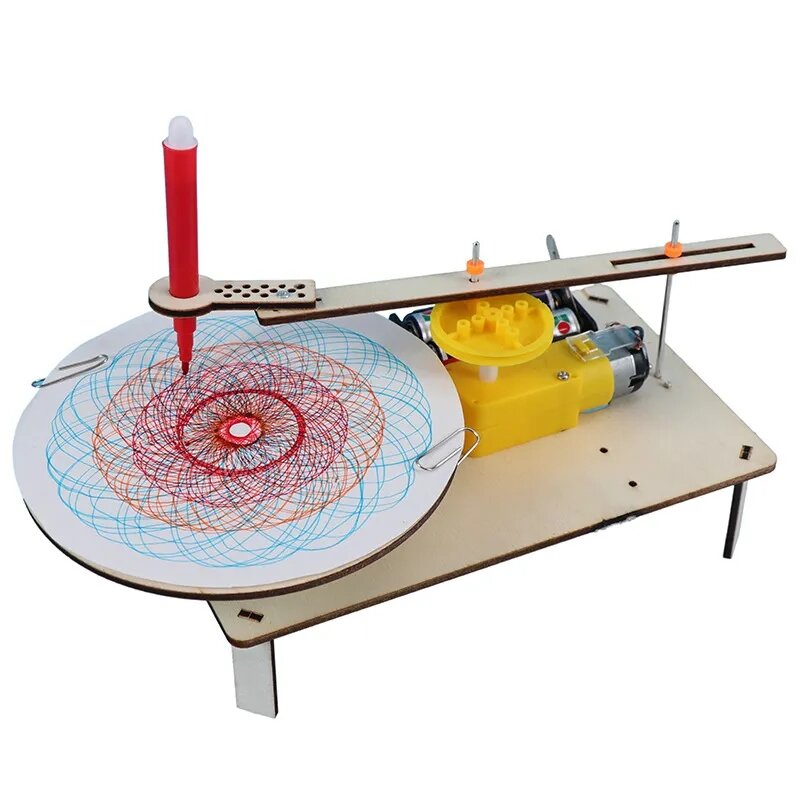 Kit de Plotter eléctrico de madera ensamblado creativo para niños, modelo de pintura automática, Robot de dibujo, juguete de experimento de ciencia física