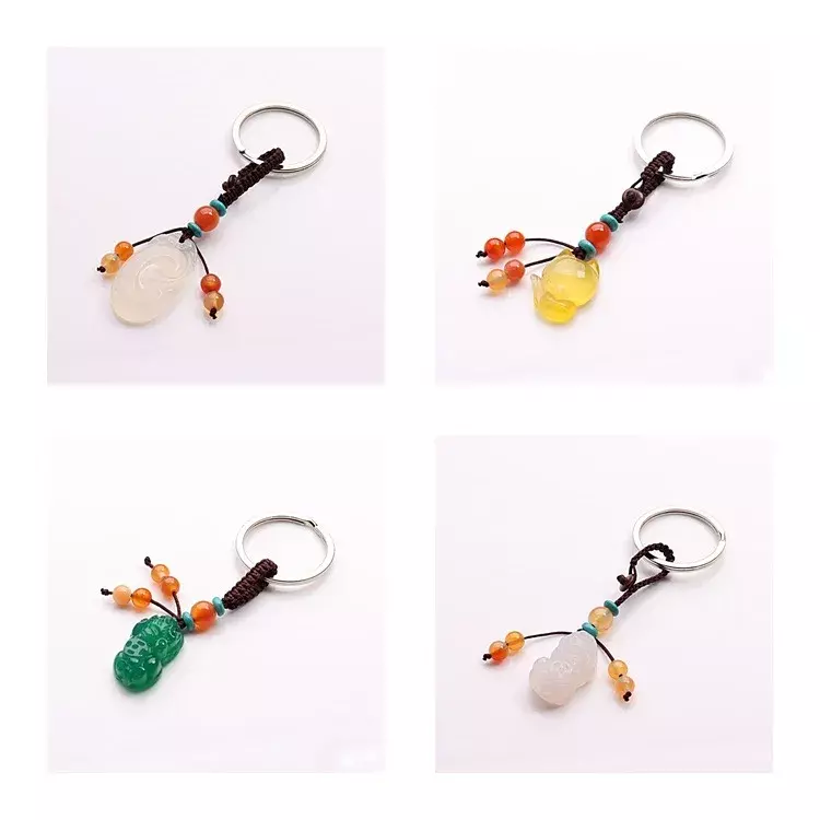 Groothandel Customization Natuurlijke Agaat Diy Bixie Vos Leaf Key Ring Sieraden Mode Accessoires Hand-Gesneden Vrouw Luck Amulet