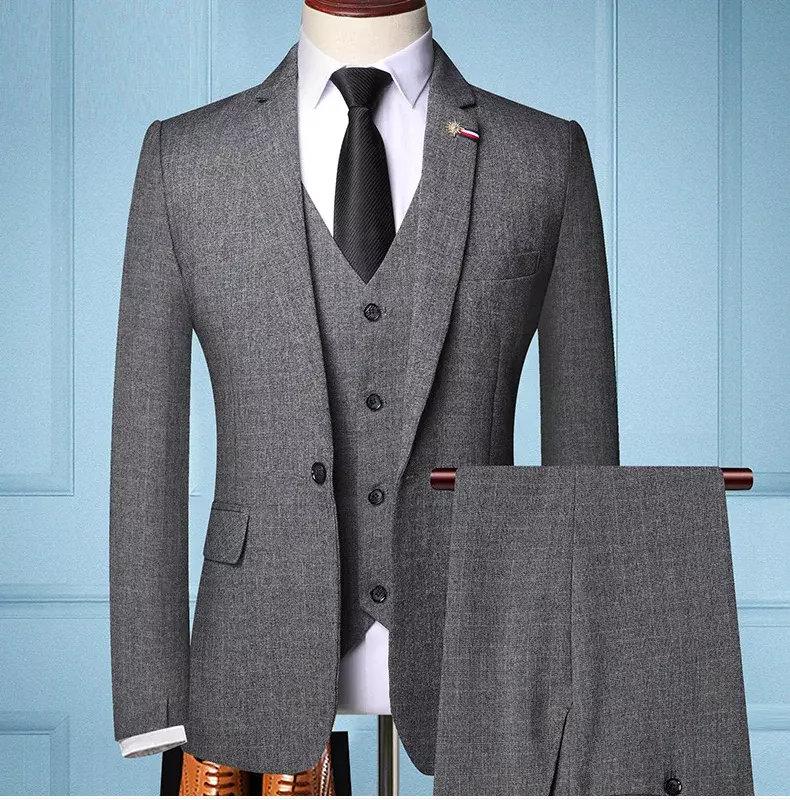 Conjunto de terno xadrez fino masculino, negócio formal, vestido de noiva noivo, moda, 3 peças
