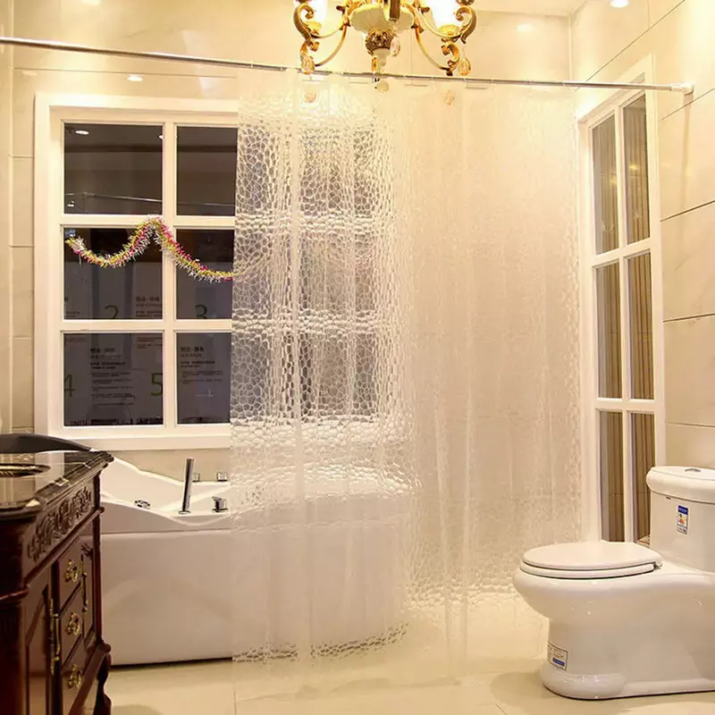 Cortina de baño transparente 3D resistente al agua, visillo de ducha con ganchos, grueso, ancho