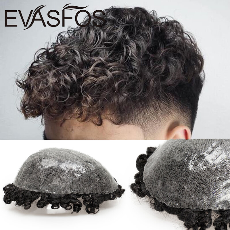Injection Durable Male Wig Unit Men Toupee Curly 0.12mm Pu Capillary Prosthesis Human Transparent Toupee Hair Replacement System