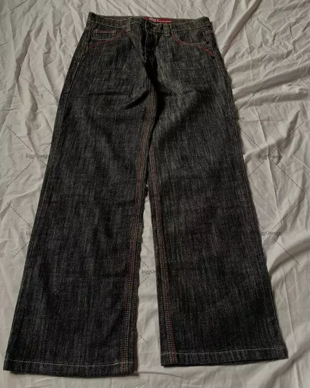 Pantalones vaqueros con bordado de alfabeto vintage para hombres, pantalones sueltos de moda Harajuku, pantalones casuales de pierna recta, pierna ancha, calle, y2k, pareja