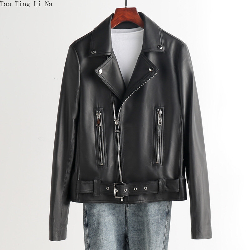 Genuine Sheepskin Leather Jacket Women Motorcycle Suit Collar Real Sheep Leather Jacket S15