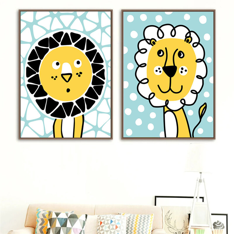 Cartoon Lion Canvas Painting Nursery Posters And Prints Minimalist Wall Art Print Nordic Poster Wall Pictures Kids Room Decor