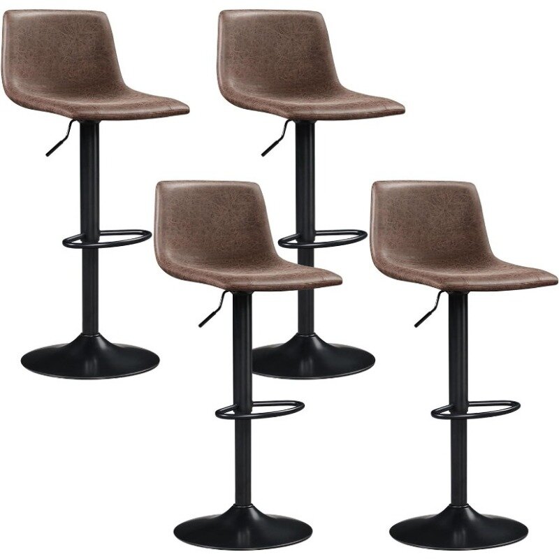 BarStools Modern Design Bar Stools Urban Industrial Faux Leather Armless Chair Adjustable Height and 360° Rotation
