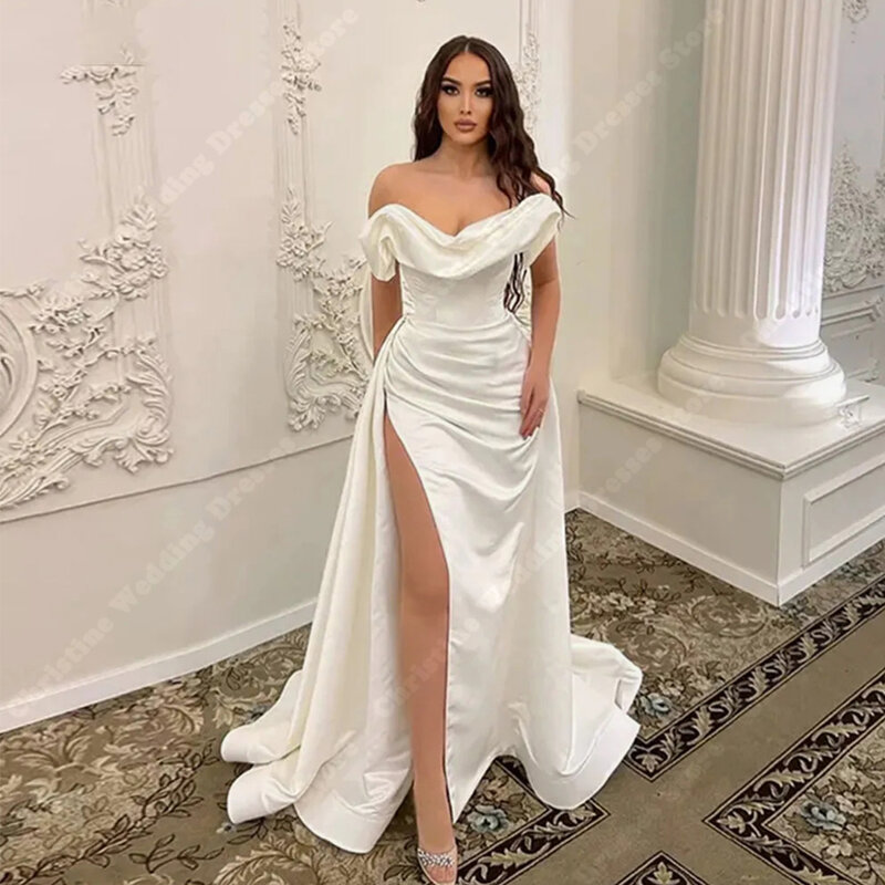 Nowoczesne suknie ślubne syrenki 2024 suknie ślubne z odkrytymi ramionami gładka satyna szaty powierzchniowe przyjęcie efektowne Lady Vestidos De Novia