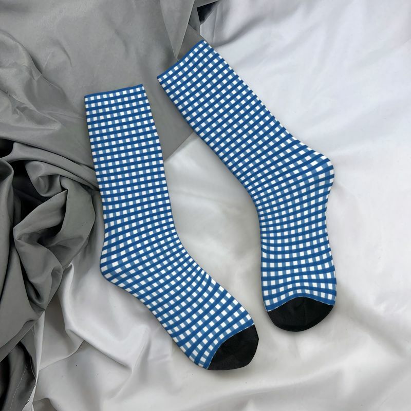 Calcetines de vestir con estampado 3D Kawaii para hombre y mujer, calcetín Unisex con patrón de cuadros azules