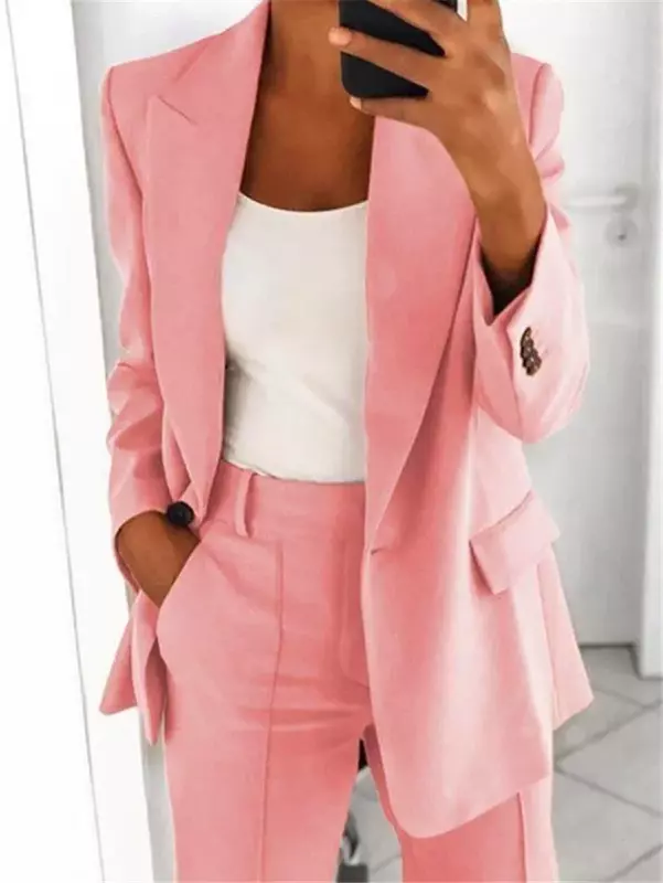 2024 S-5XL Women's Blazer Casual Long-sleeved Top Solid Color Suit Collar Button Simple Temperament Commuter Plus Size Blazer
