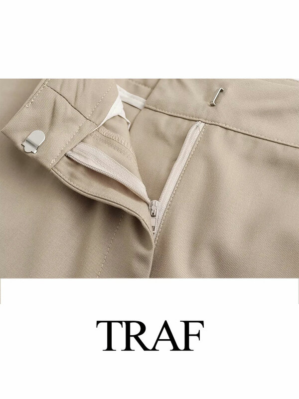 Traf กางเกงบานเข้ารูปผู้หญิง, กางเกงขาบานเอวสูง2024ฤดูใบไม้ผลิกางเกง Y2K celana setelan สำนักงานเอวสูง