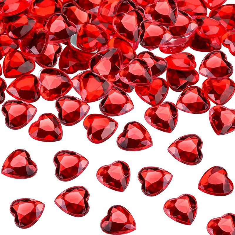 200 Acrylic Heart-Shaped Valentine's Day, Wedding Flat Back Heart-Shaped Rhinestone, 0.5 Inch
