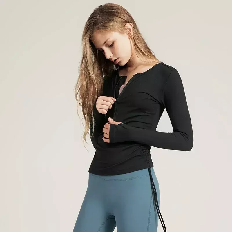 Осенне-зимняя веревочная одежда для йоги, быстросохнущая Спортивная одежда для фитнеса на молнии с длинными рукавами для отдыха
