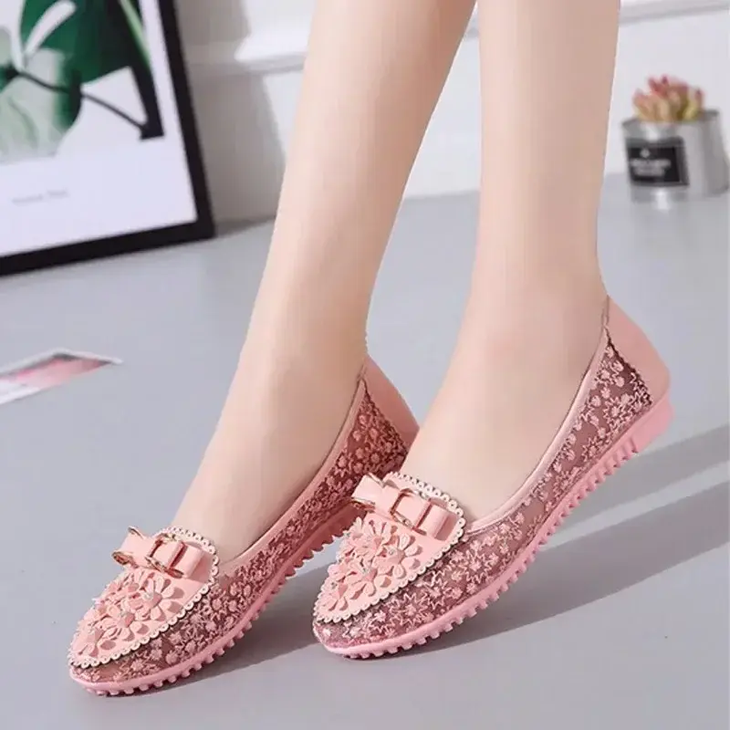 2024 Spring Flat Shoes for Women Ballet Breathable Lace Casual Shoes Female Light Slip-on Flat Comfort Loafers Ladies Zapatos