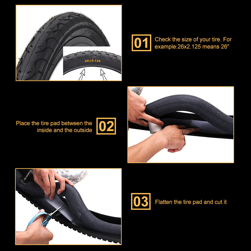 Bicicleta pneu forro proteção Pad, esteira prova de perfuração, MTB Mountain Bike pneu facada, anti-rolamento tubo interno, pneus Mat, 700C, 26 ", 29"