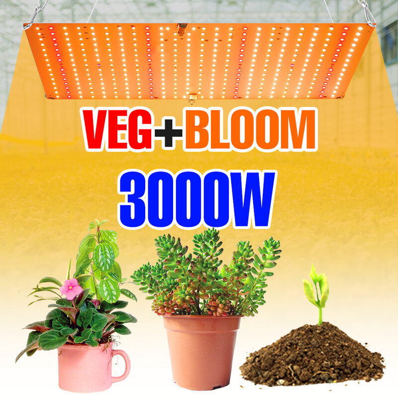 Full Spectrum LED Grow Light Bulb, Phyto Lamp para Plantas, Sistema Crescente de Hidroponia, Placa Quântica, Estufa, Flores, Sementes, 3000W