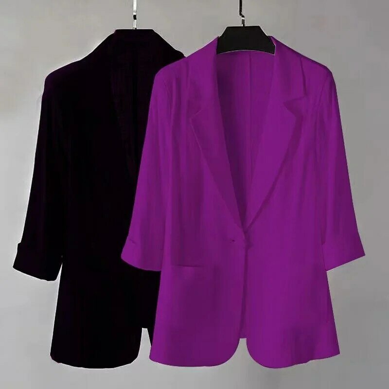 Women Cotton Linen Blazer 2024 New Summer Short Suit Jacket Korean Casual Summer Sun Protection Clothing Large Size 5XL Thin Top