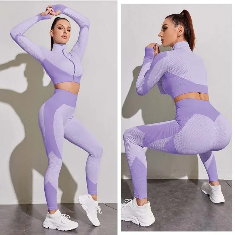 Vital sem costura conjunto feminino manga longa roupas de treino de fitness jaqueta yoga topos ginásio leggings feminino activewear conjunto ternos esportivos