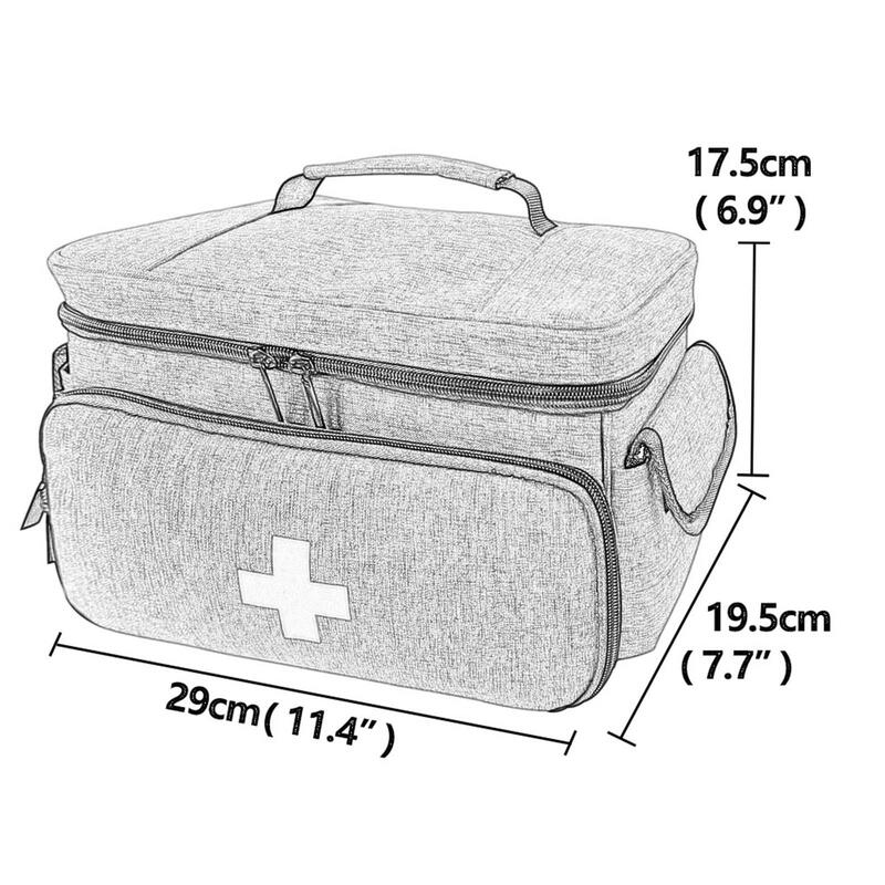 Kit de primeiros socorros portátil com alça ajustável Travel Bag Kits de emergência Garrafa de pílula bloqueável Organizador para carro de escritório