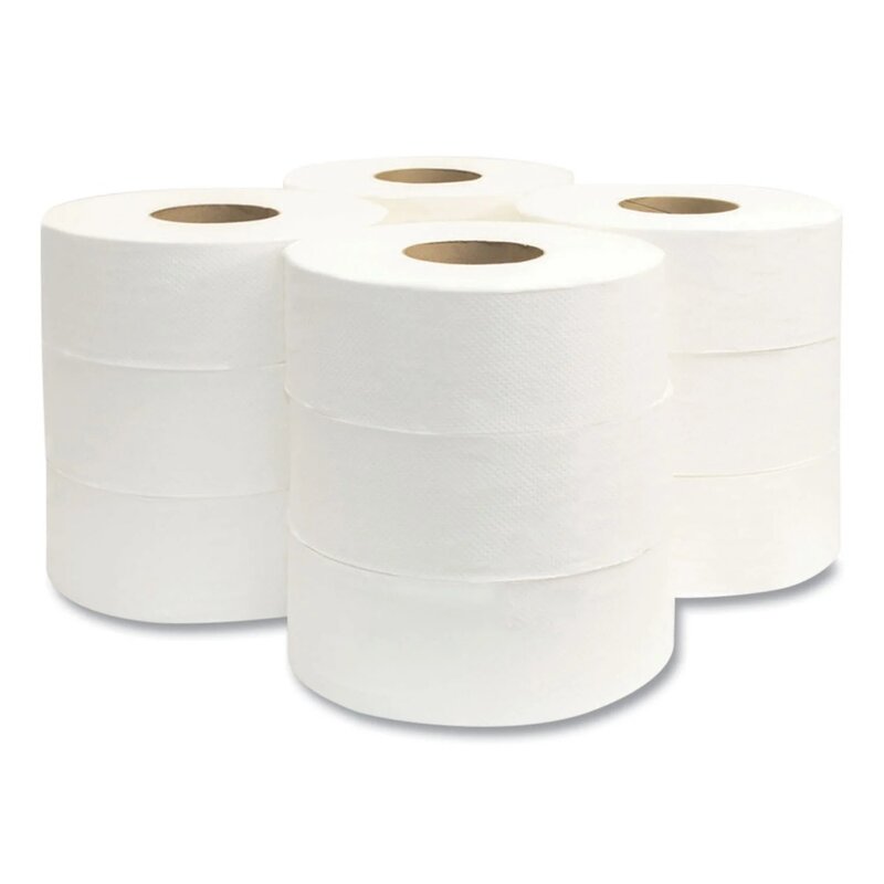 Jumbo Toilet Paper, Septic Safe, 2-Ply, White, 3.3" x 700 ft, 12 Rolls/Carton