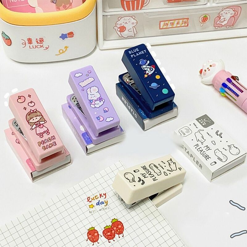 Mini grampeador conjunto com grampos bonito dos desenhos animados papel binder papelaria escritório encadernação ferramentas material escolar
