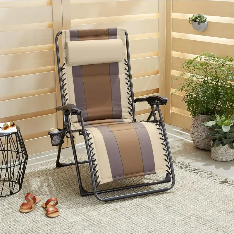Outdoor acolchoado algodão Camping cadeira, gravidade Zero Reclining Lounge Chair, ajustável gravidade Zero, travesseiro, Praia Bege, Pack of 2