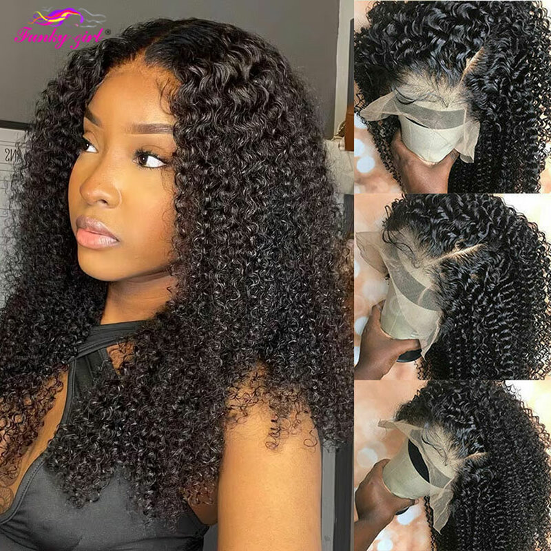 Brazilian Hair Jerry Curly 13x4 Lace Front Wig Human Hair Wigs Natural Color Free Part Transparent Lace Closure Wigs For Women