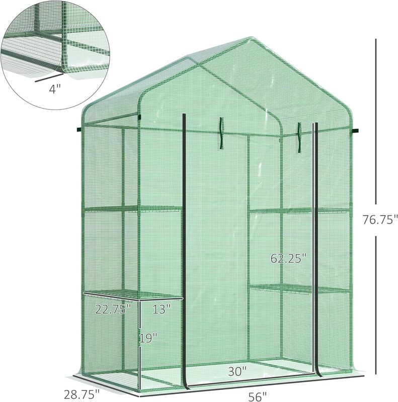 طقم دفيئة صغير ، منزل أخضر محمول مع أرفف من 3 طبقات ، باب ملفوف ، غطاء PE مجوي ، 5x2.5x6.5"
