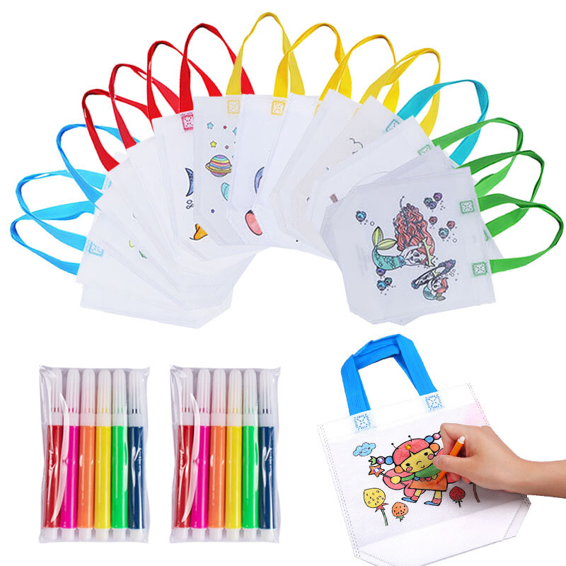 Dwustronna worek z motywem Graffiti włóknina dla dzieci ręcznie robione ręcznie malowany obrazek kolorowe zabawki kolorowe Puzzle Puzzle prezent urodzinowy TMZ