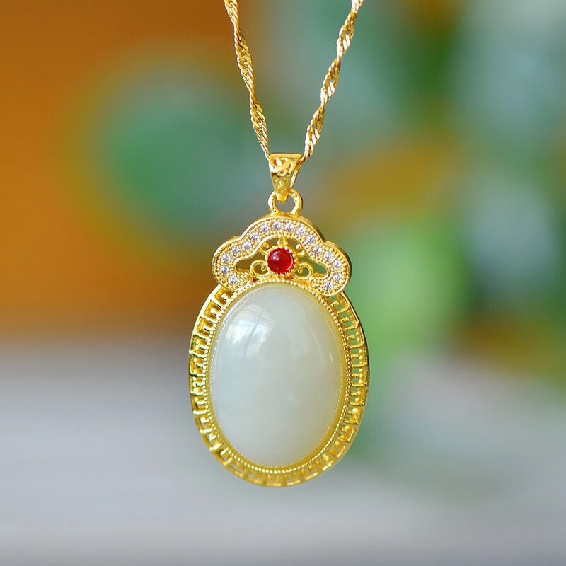 Natural Hetian White Jade Pendant Stylish Clavicle Chain Womens Necklace Jewelry Pendants Fine Charm Gemstone Jewellery