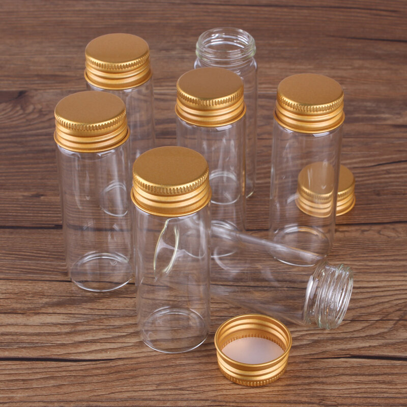 Garrafas de vidro com tampas de alumínio dourado, frascos de especiarias para favores do casamento, diâmetro de 30mm, 10 ml, 15 ml, 20 ml, 25 ml, 30 ml, 40 ml, 50 ml, 60ml, 5PCs