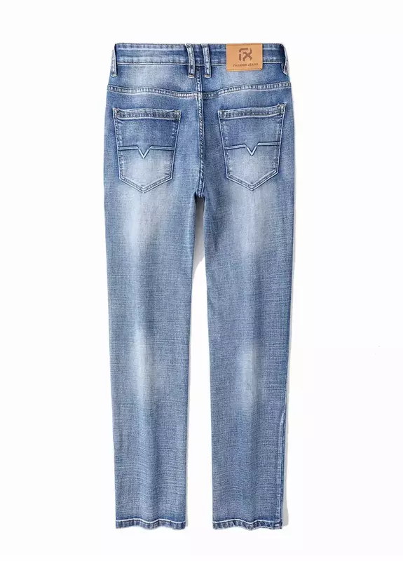 Celana panjang Denim pria, Jeans tipis biru muda musim semi musim panas kasual katun regang untuk lelaki